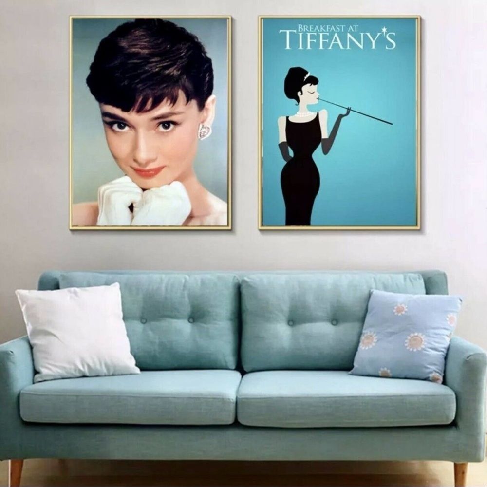 FRAMED PICTURE SET 2~ Audrey Hepburn BREAKFAST AT TIFFANY BLUE Wall Art Prints